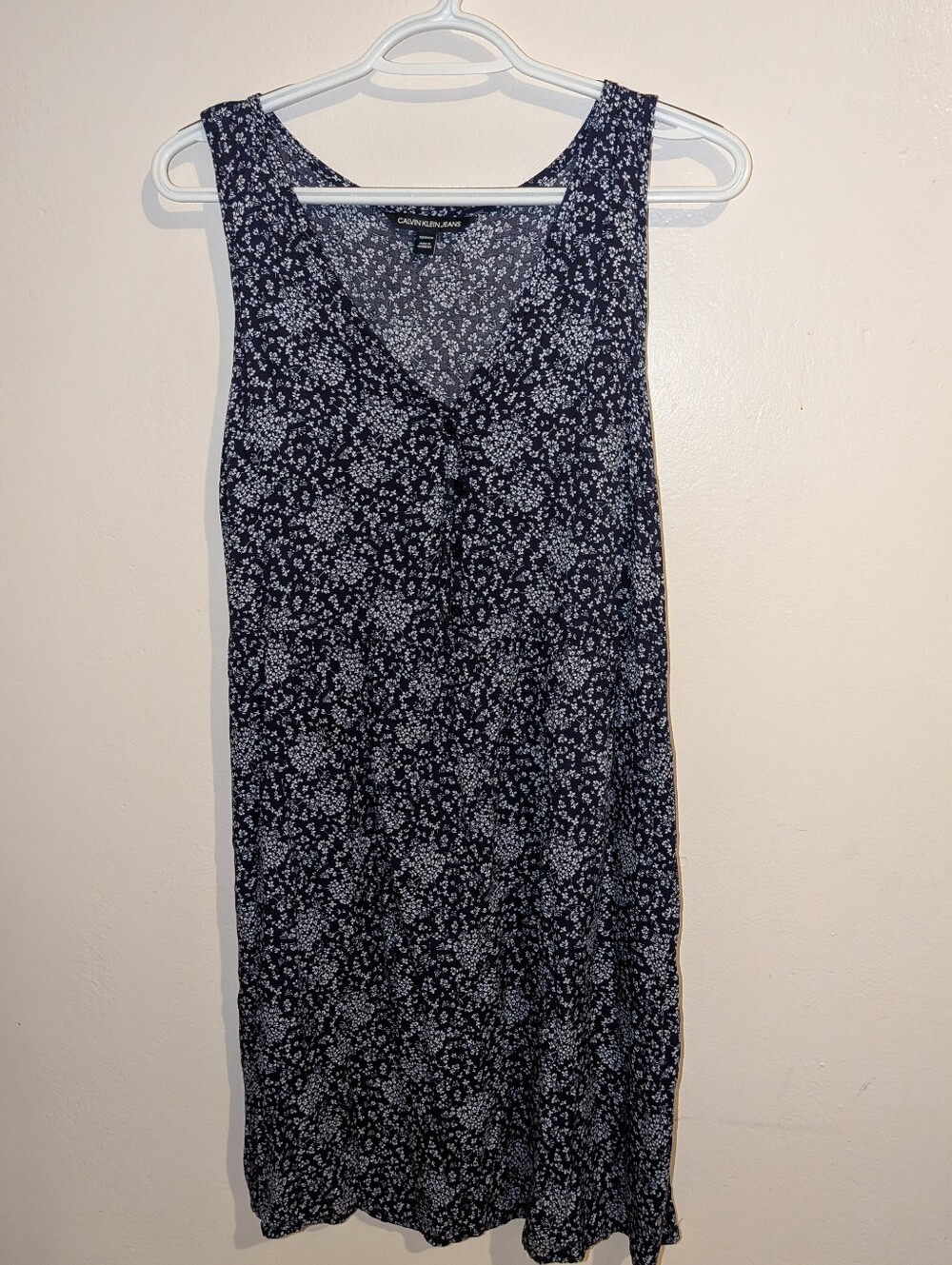 Calvin Klein Navy and White Floral Sleeveless Tunic